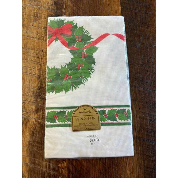 Set Of 2 Hallmark Christmas Bridge Covers 44" X 44" Holiday Tablecloths - Picture 3 of 7